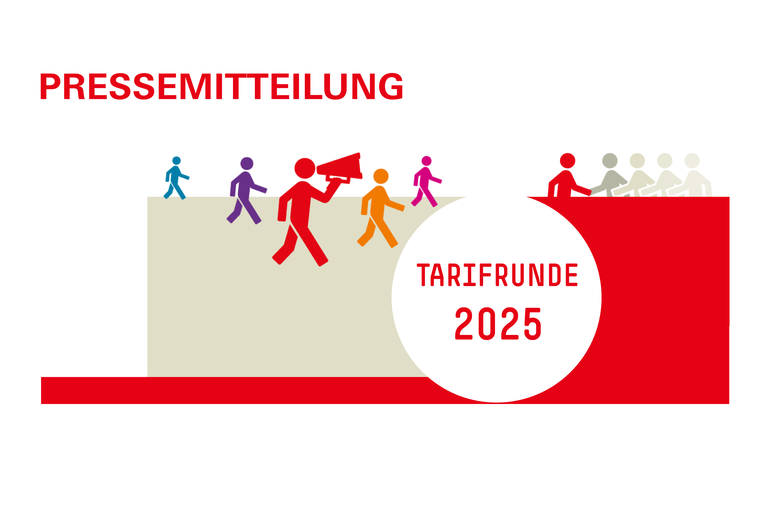 Schiftzug Tarifrunde 2025 und Symbolfigurn mit Megaphon